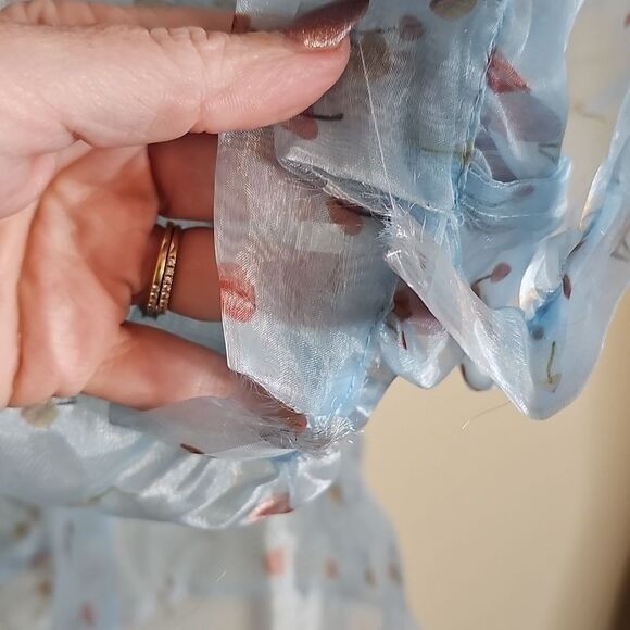 Aeryne Agathe Top Large Feuille Blue Sheer Organza Puff Sleeve Wrap Top - Picture 12 of 12